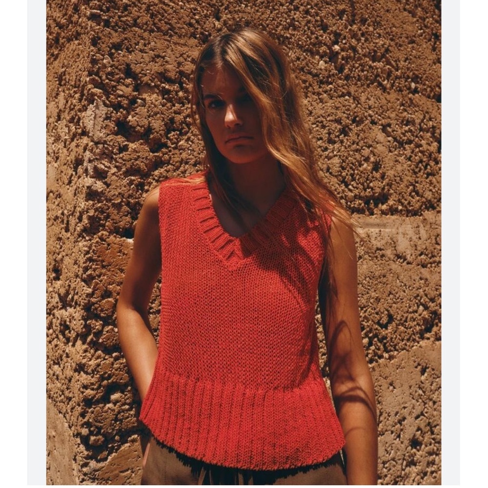 Zara Vivid Red V-Neck Sweater Vest